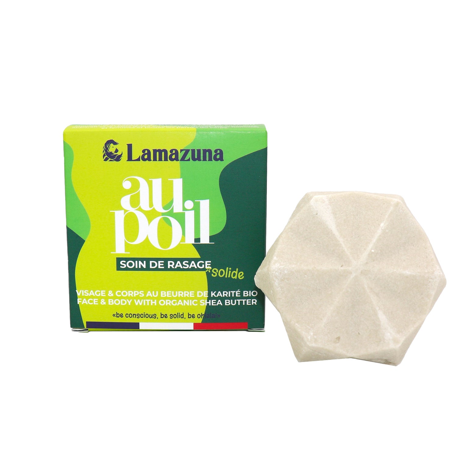 Lamazuna shaving bar Au poil 70g, natural hair removal product, with a soap-like appearance and packaging visible in the image.