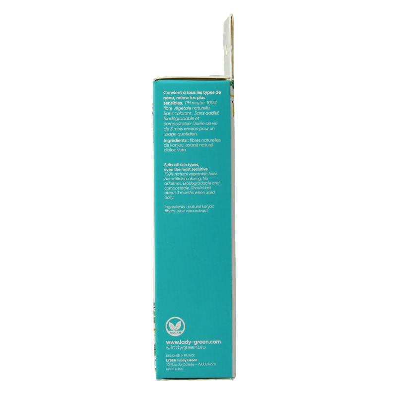 Lady Green green konjac facial sponge with aloe vera, natural skincare tool for gentle cleansing and exfoliation.