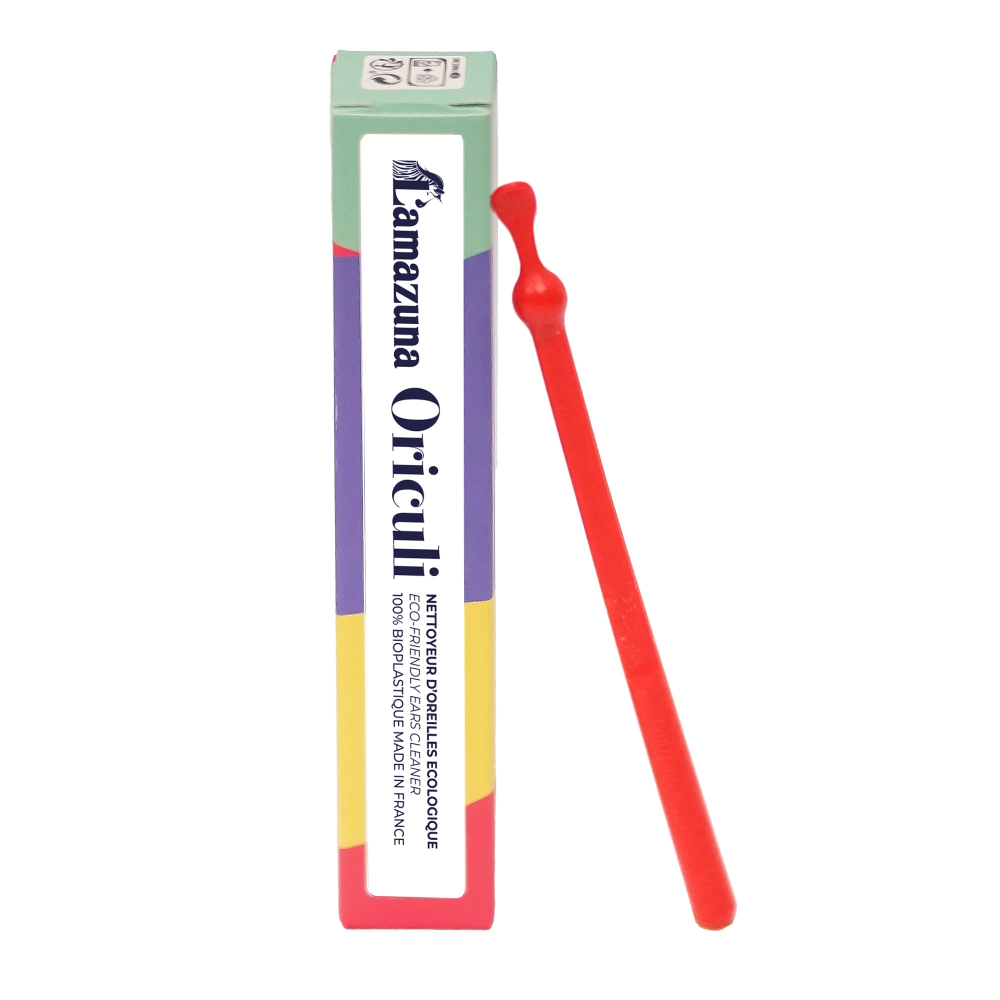 Lamazuna bioplastic oriculi in red for ear cleaning, eco-friendly ear care tool, single piece, natural materials.
