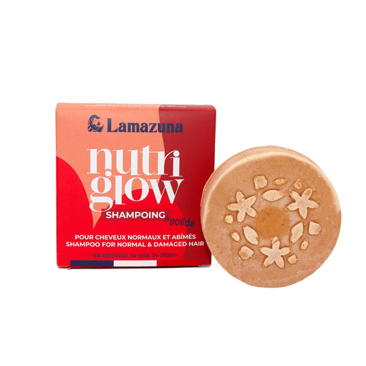 Lamazuna shampoo bar for normal hair, Nutriglow, 70g, natural hair care product with eco-friendly packaging.