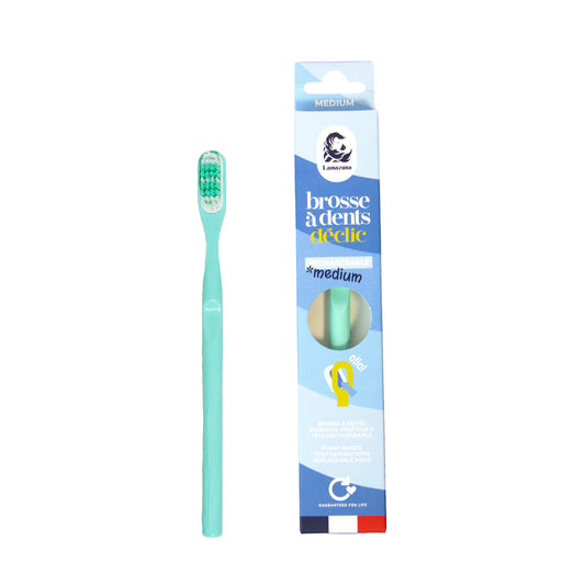 Lamazuna medium water green toothbrush for adults, natural biodegradable bamboo handle, eco-friendly Tandenborstel product image
