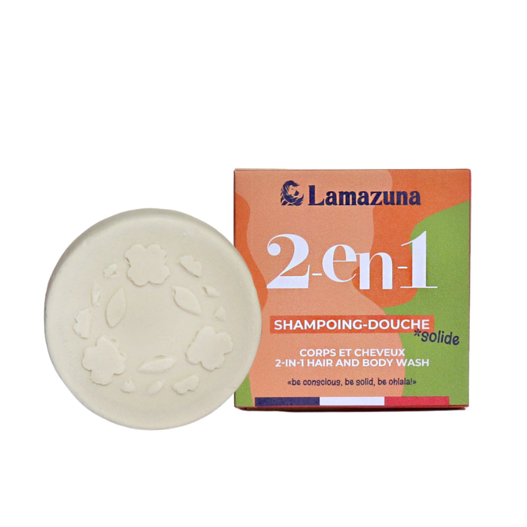 Lamazuna 2-in-1 hair and body wash bar, 70g, natural solid soap for hair and skin, eco-friendly and plastic-free.