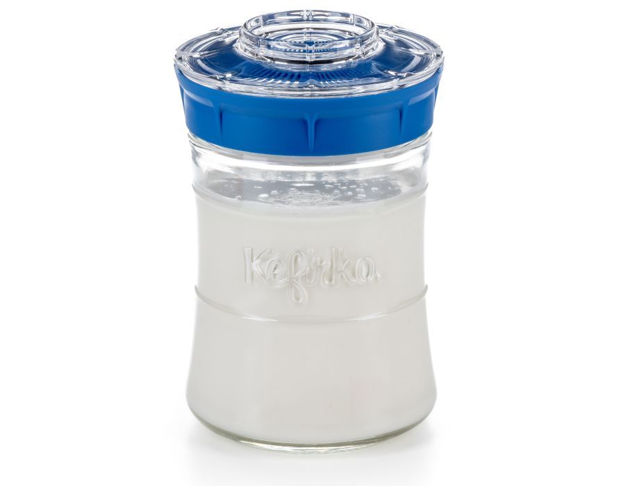 Blue Kefirko 900ml milk-water kefir maker for brewing kefir at home, featuring a compact design and transparent container.