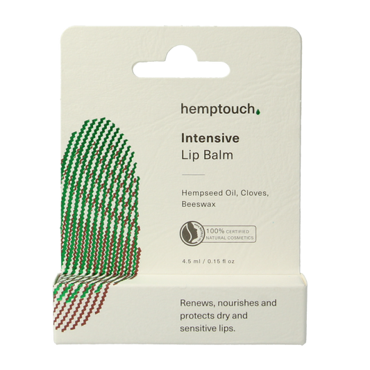 Hemptouch Intensive lip balm in 4.5ml tube, nourishing lip care product with natural ingredients for dry lips