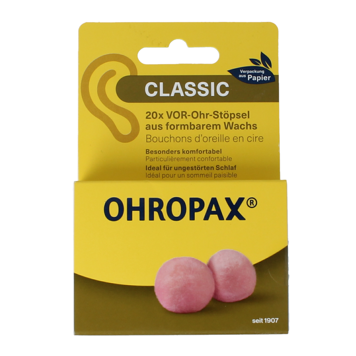 Ohropax Classic earplugs for hearing protection, 20-pack, soft foam ear protection for noise reduction in natural setting