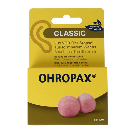 Ohropax Classic earplugs for hearing protection, 20-pack, soft foam ear protection for noise reduction in natural setting