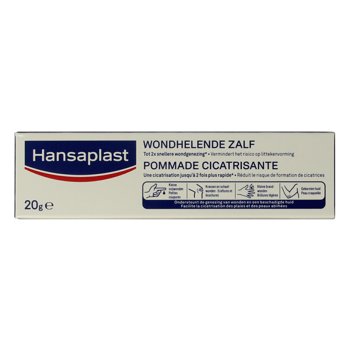 Hansaplast Wondhelende zalf in 20g tube, a body care product for wound healing and skin protection.