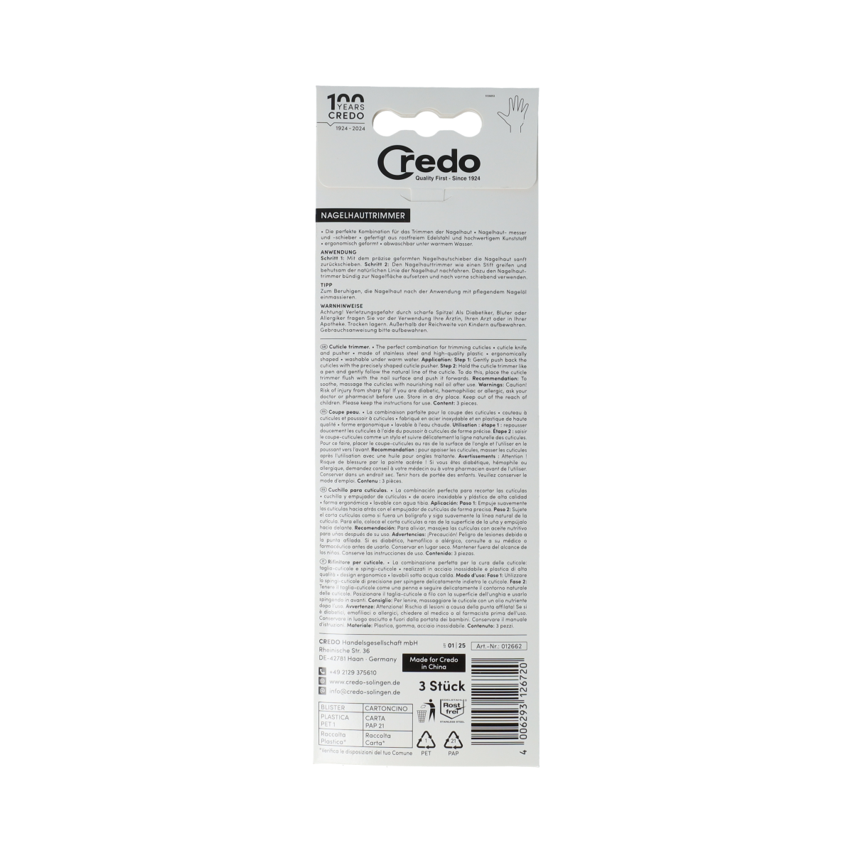 Credo Pop Art nagelhuid trimmer for manicure and pedicure, showing a close-up of the precision grooming tool.