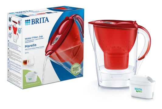 Brita Marella cool red water filter jug for drinking water, 1.00 set, designed for kitchen and dining use.