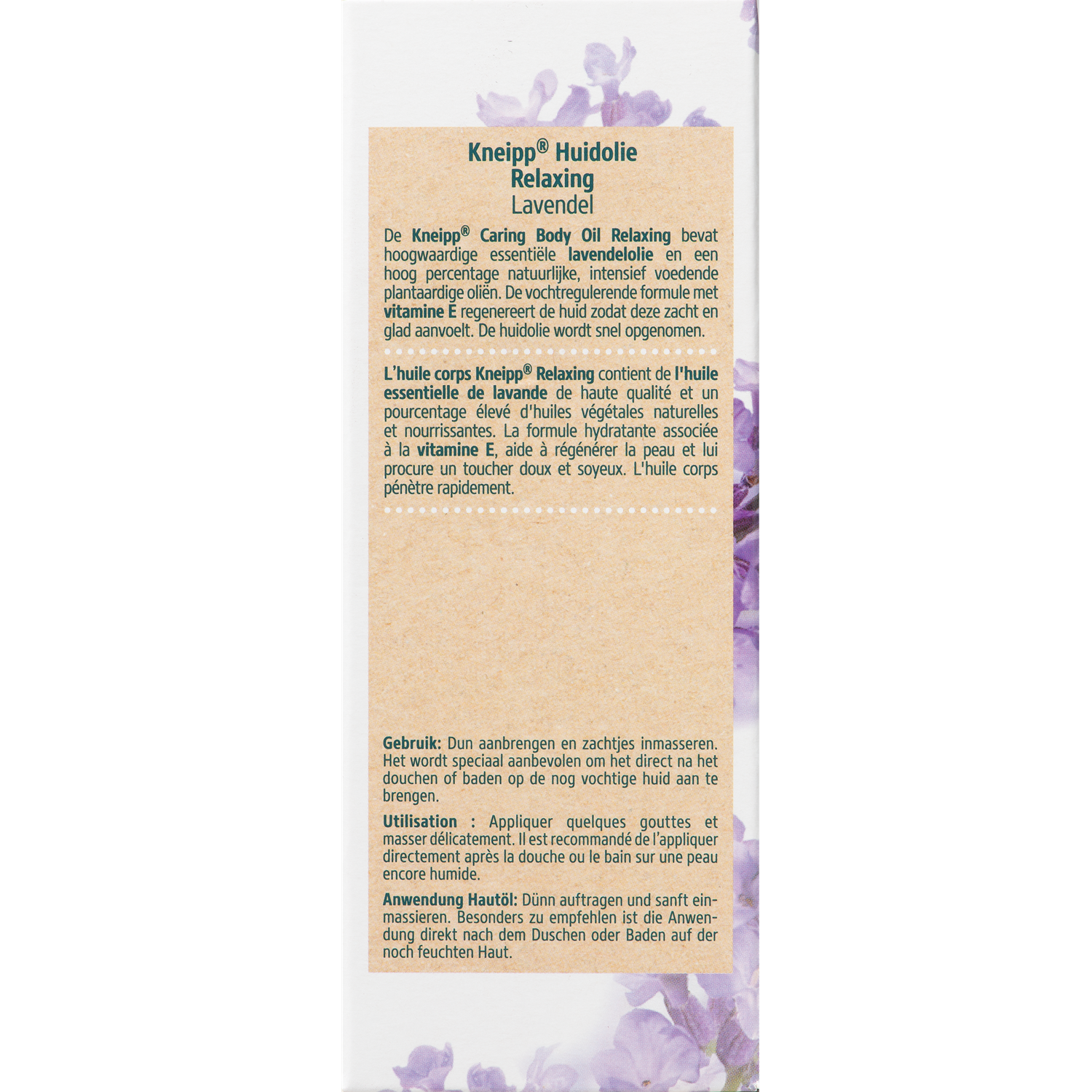Kneipp Relaxing Body Oil bottle, 100ml, for soothing skincare and relaxation, with a clear label and pump dispenser.