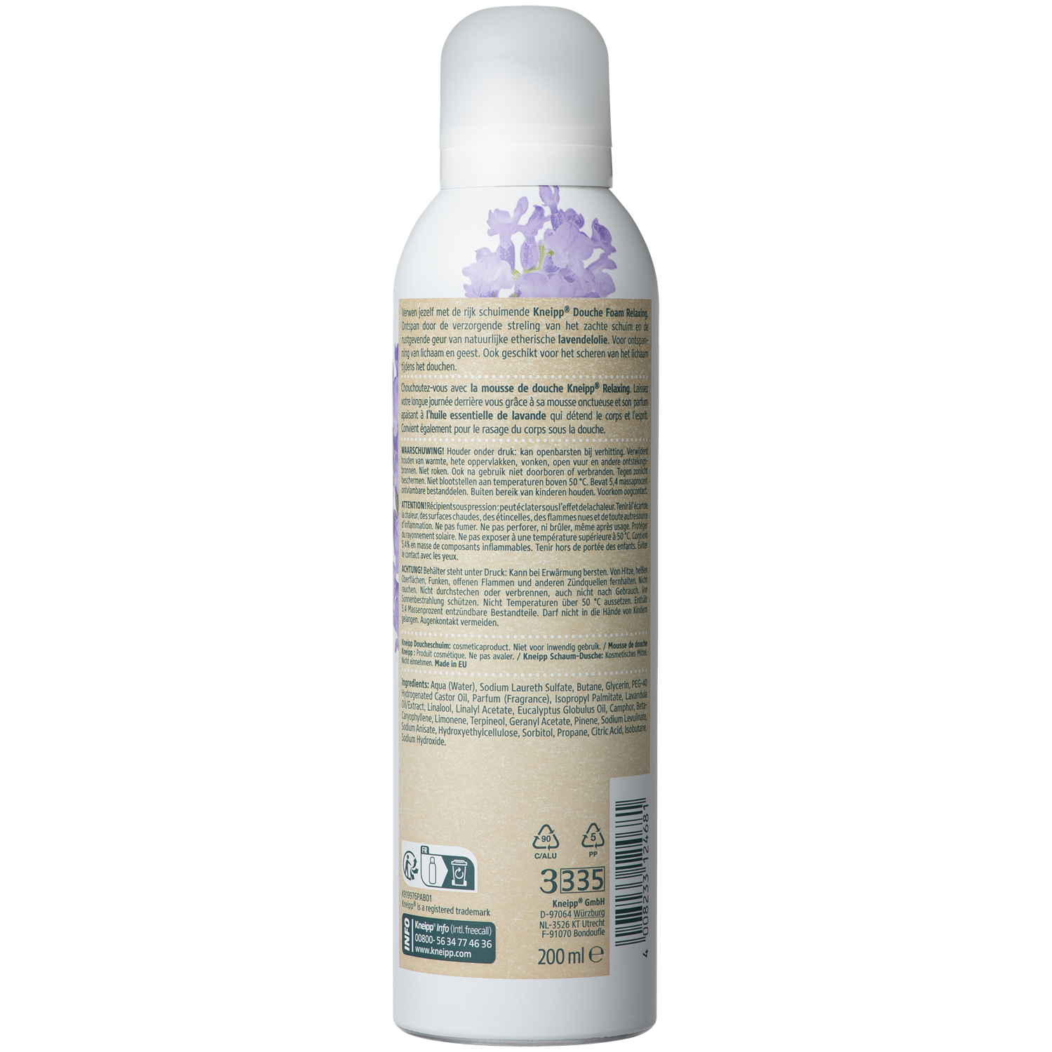 Kneipp Relaxing Douche Foam in 200ml bottle, soothing bath and shower product with gentle, relaxing scent.