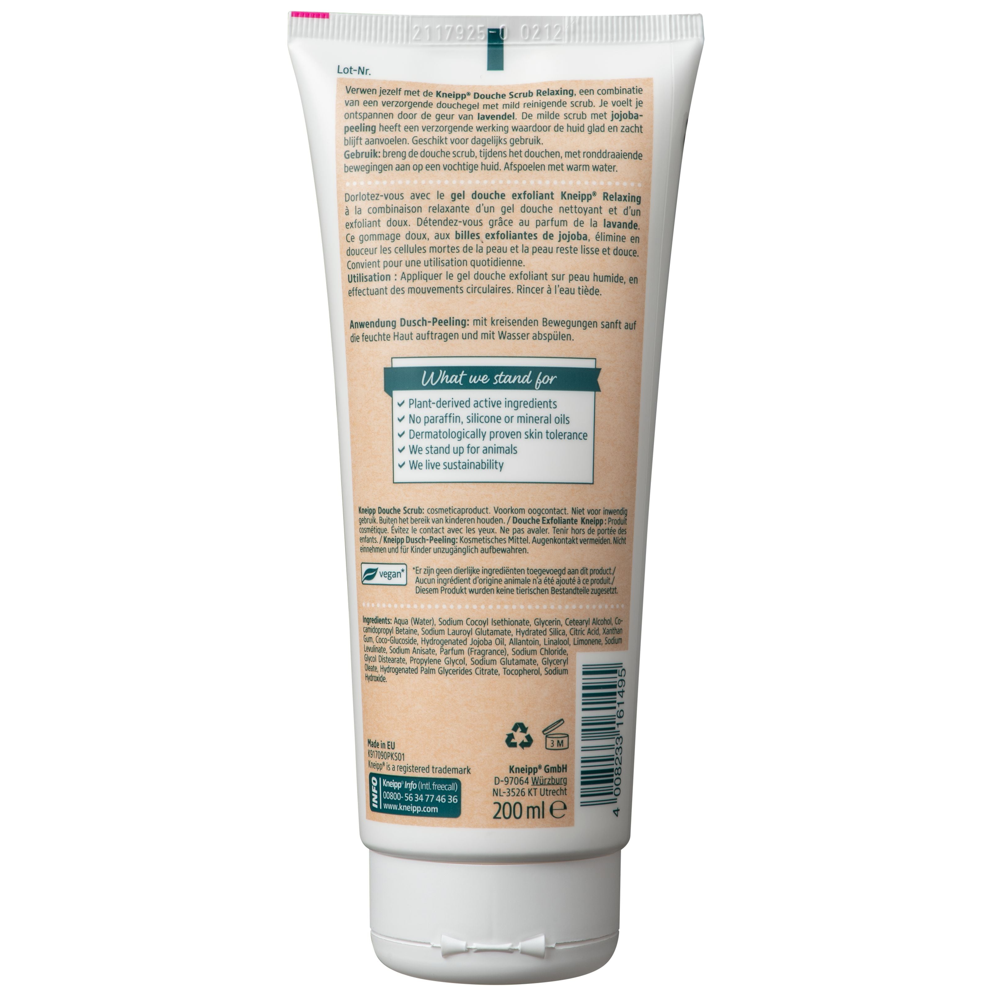 Kneipp Relaxing douche scrub lavendel en jojoba peeling 200 Milliliter