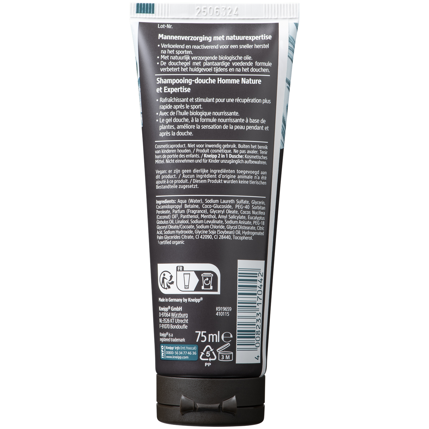 Kneipp Mini 2-in-1 Men Sport douchegel en shampoo, 75 ml tube