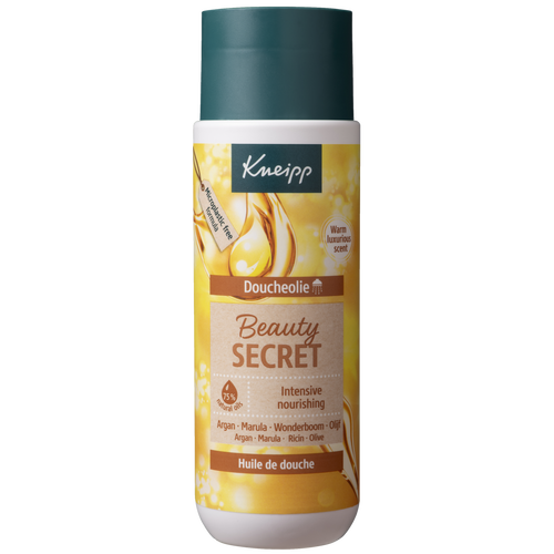 Kneipp Beauty Secret Doucheolie 200ml bottle, gentle bad en douche product with natural skin nourishing ingredients.