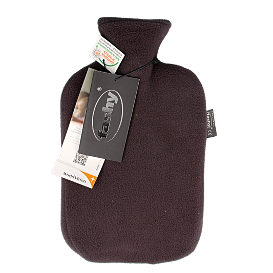 Fashy 2-liter antraciet kruiken with overtrek, soft fabric cover for heat retention and comfort.