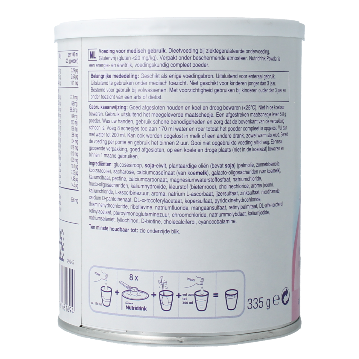 Nutridrink Aarbei poeder 335.00 Gram