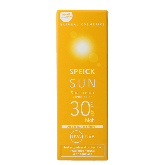 Speick bio SPF 30 sun cream in 60ml tube, featuring a white and green packaging with sun protection label.