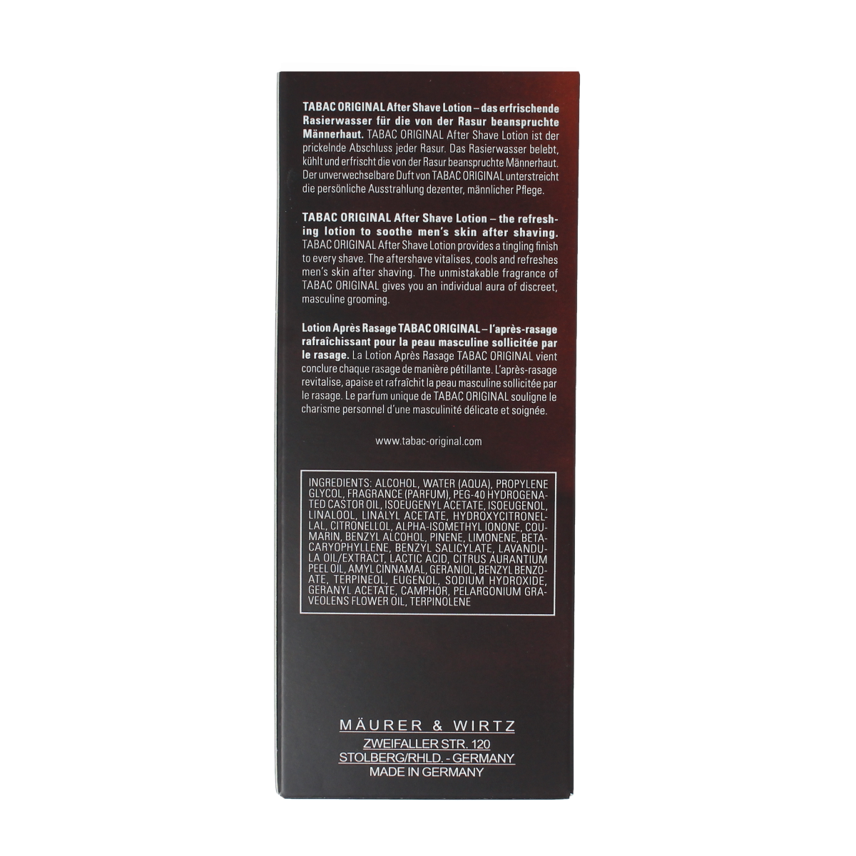 Tabac Original aftershave lotion spray in 100ml bottle, natural scent, for men, with classic packaging and brand logo visible.