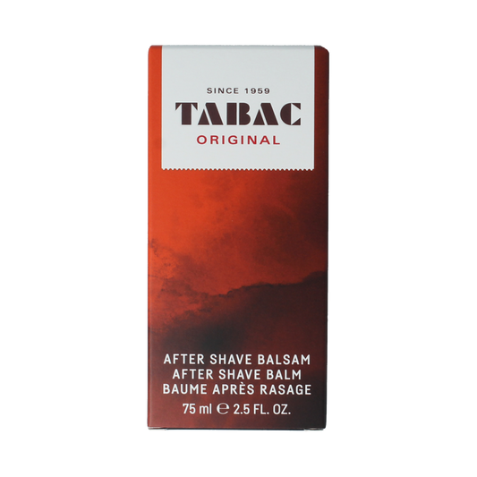 Tabac Original aftershave balm in 75ml bottle, with smooth texture and classic branding, for soothing post-shave care.