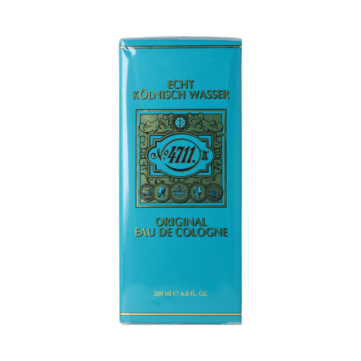 4711 Eau de Cologne bottle in folding box, 200ml, featuring classic fragrance design and transparent glass bottle.