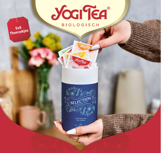 Yogi Tea Paper Gift Box with favorite organic tea and coffee selection, featuring 30 tea bags in a visually appealing packaging.