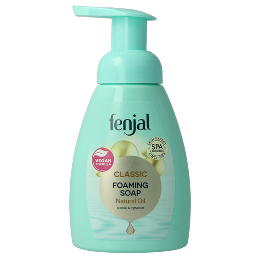 Fenjal Foam Soap Classic 250ml bottle, soft foam cleanser with elegant packaging, ideal for gentle hand washing.