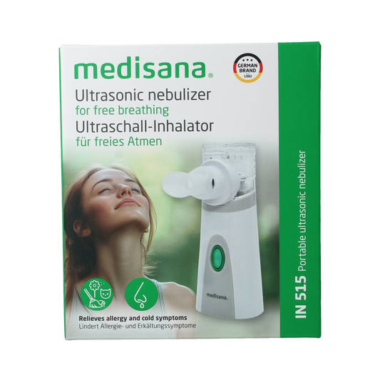Medisana IN 515 Ultrasone inhalator for nasal care and inhalation, showing the device and its components.