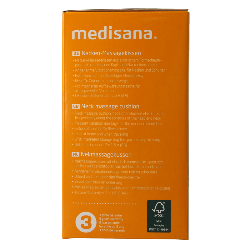 Medisana NM870 neck massage cushion for muscle and joint care, showing the compact design and control buttons.