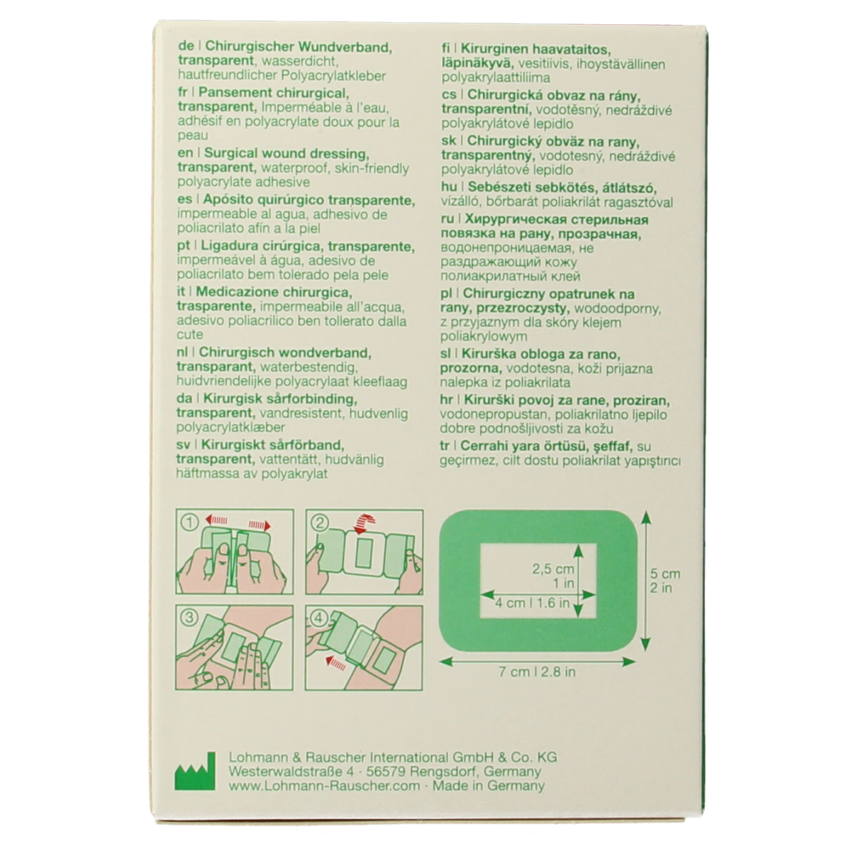 Sterile Curapor transparent adhesive bandages, 7x5cm, in a pack of five, suitable for minor wounds and skin protection.