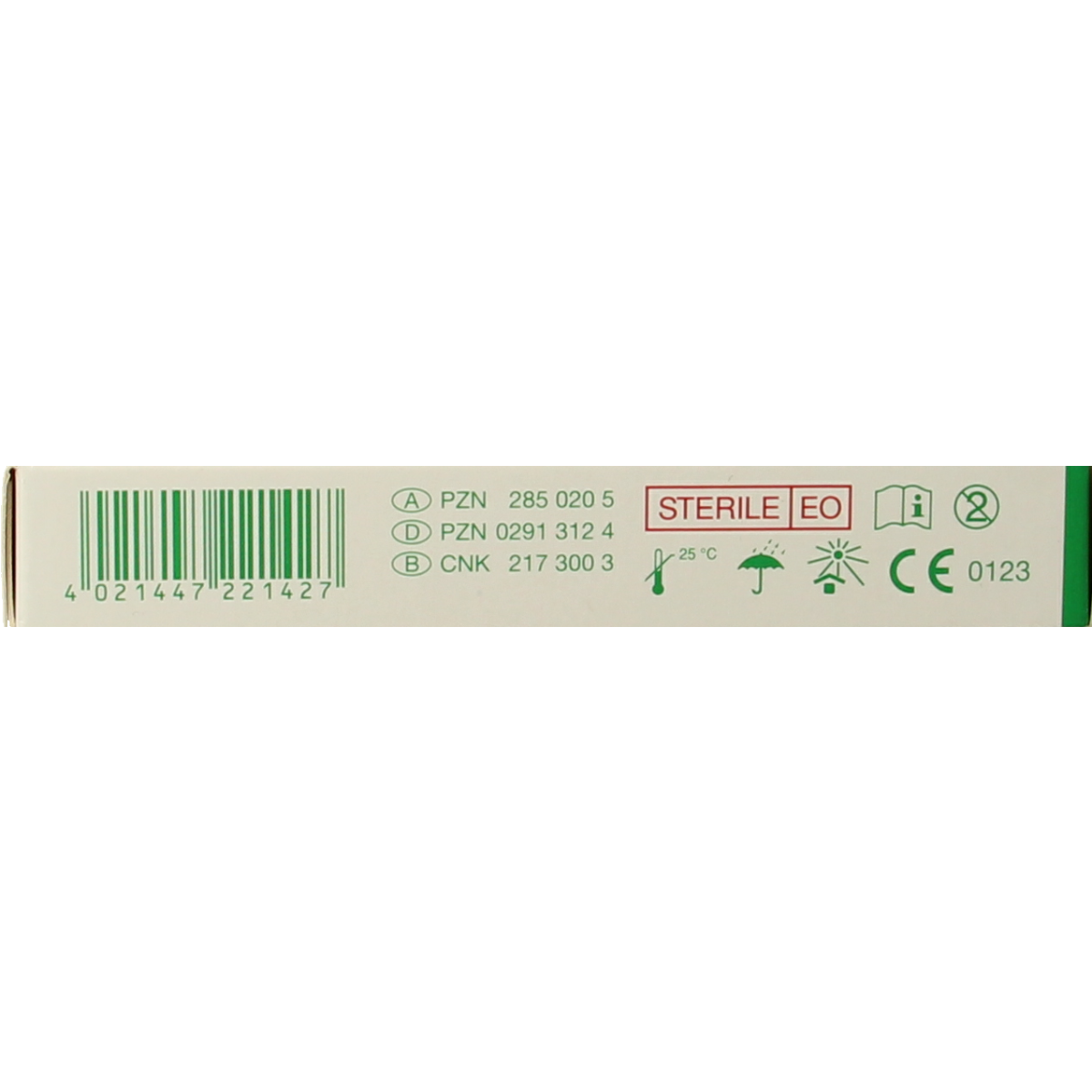 Sterile Curapor transparent adhesive bandages, 7x5cm, shown in a box with five strips, designed for wound protection.