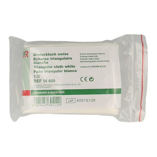 Lohmann & Rauscher universal viscose bandage mitella, white, designed for medical support and immobilization, single piece.