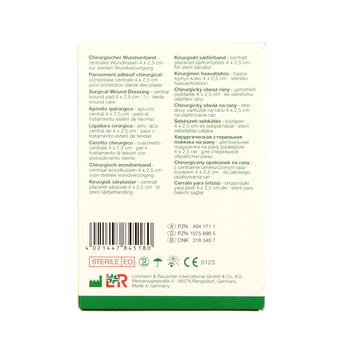 Sterile Curapor Wondpleister 7x5cm pack with 5 adhesive bandages for wound care and protection.