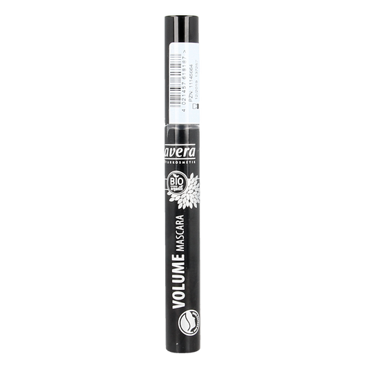 Lavera brown mascara in 9ml tube, volumizing make-up product with natural bio ingredients, shown in the image.