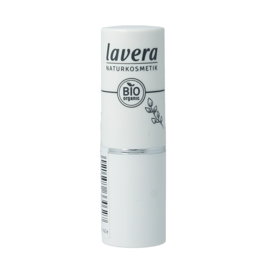 Lavera Lipstick in Cream Glow Camelia Rose, 4.5g, with a smooth, creamy texture and rose shade in elegant packaging.