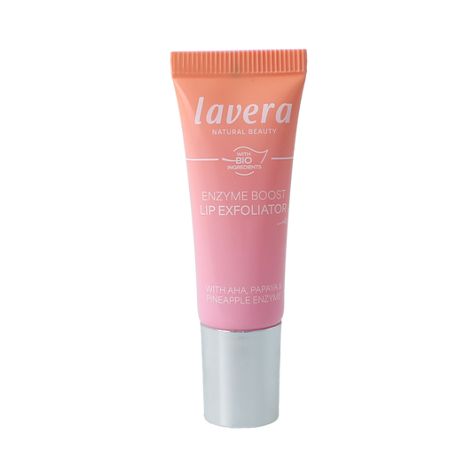 Lavera Enzyme Boost Lip Exfoliator in 9ml tube, natural lip care product with enzyme formula for smooth lips.