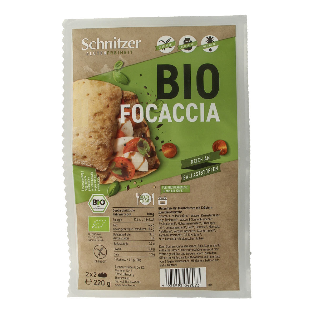 Schnitzer Focaccia 4 stuks glutenvrij bio 220.00 Gram