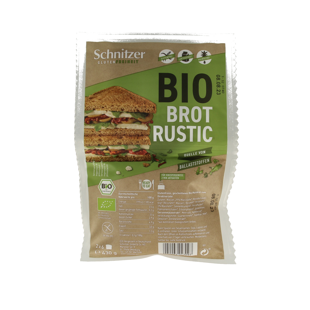 Schnitzer Bread'n toast dark glutenvrij bio 430.00 Gram