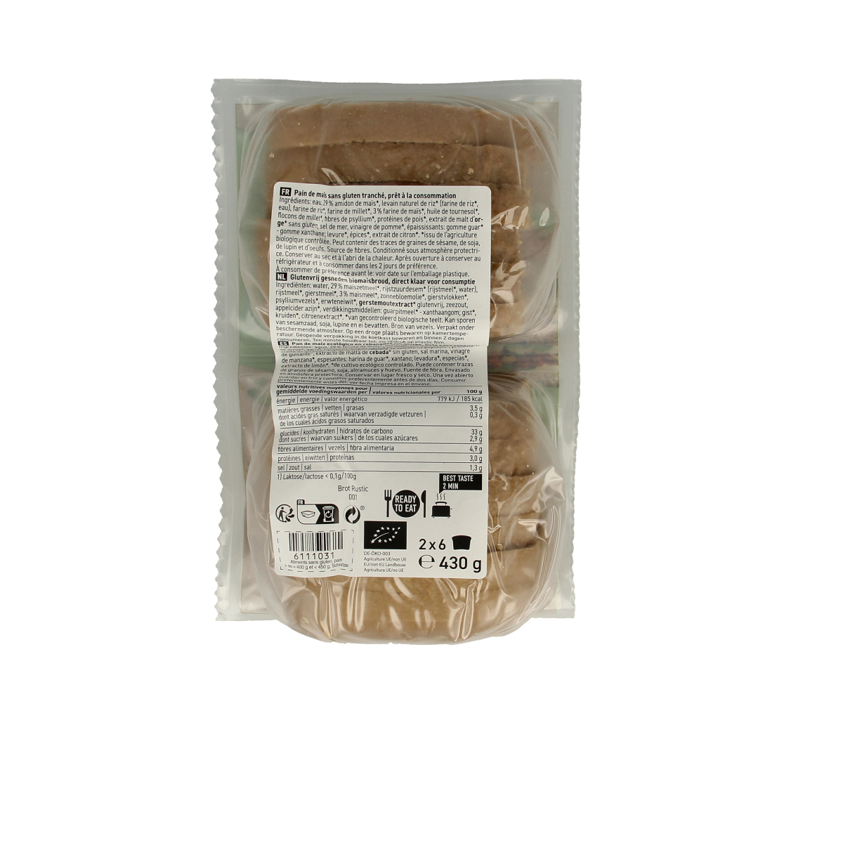 Schnitzer Bread'n Toast dark gluten-free organic bread and crackers in a 430g package, shown with slices of toasted bread.