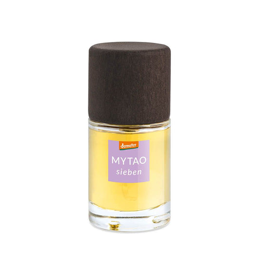 Baldini Mytao bio perfume 15ml in a clear glass bottle with a white cap, showcasing elegant packaging and branding.