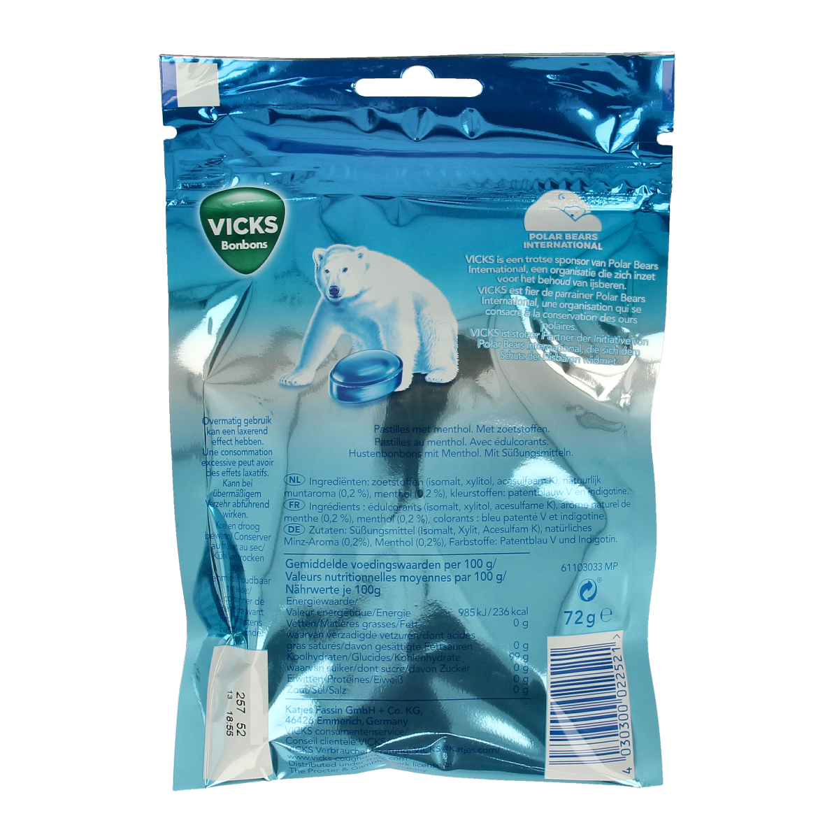 Vicks Blue menthol suikervrij bag 72.00 Gram