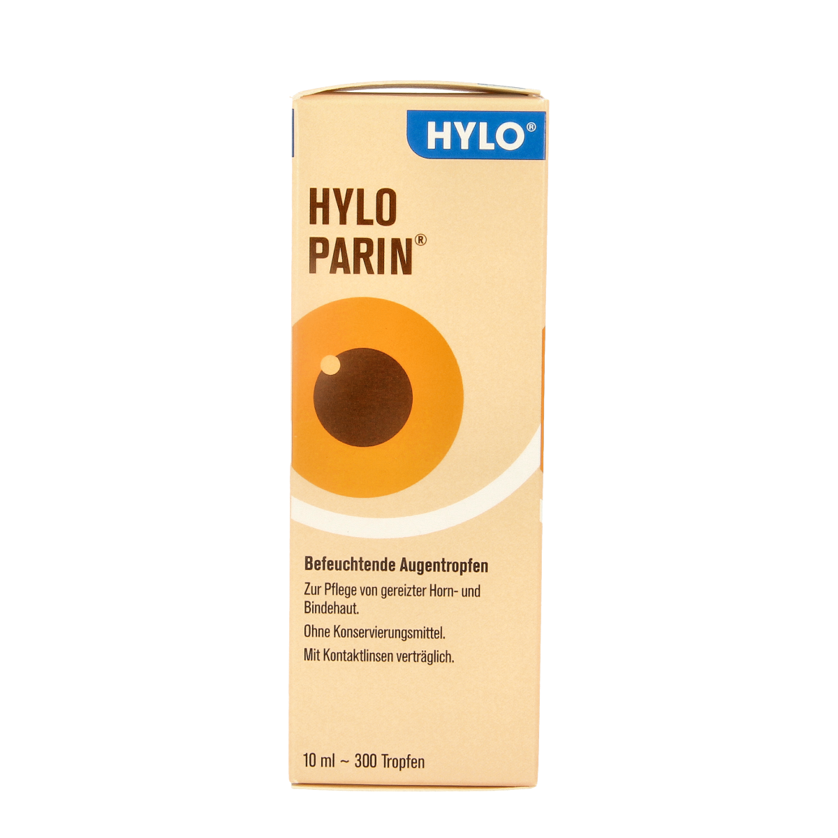Ursapharm Hylo Parin eye drops in a 10ml bottle, designed for eye care and hydration, with clear packaging and dropper cap.