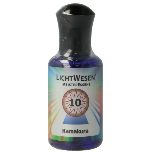 Lichtwesen Kamakura olie bottle, 30ml, with label showing spiritual symbolism and product details in a clear image.