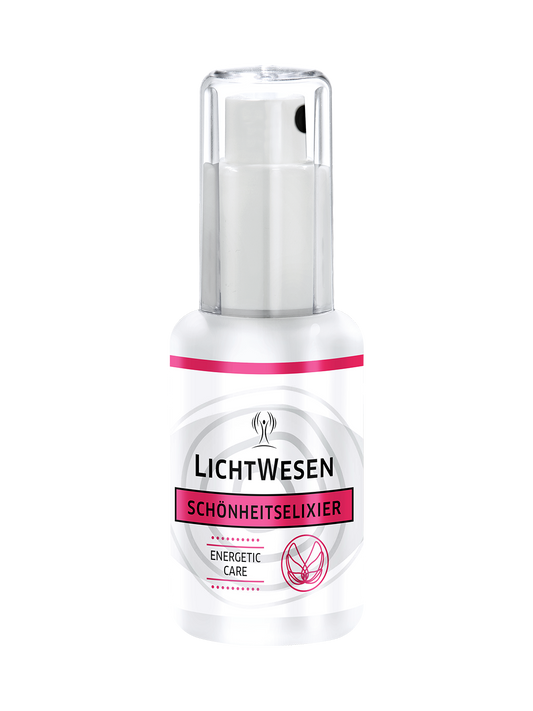 Lichtwesen Schoonheidselixer gezichtstonic bottle, 30ml, with spiritual symbolism on the label, for skincare and facial revitalization.