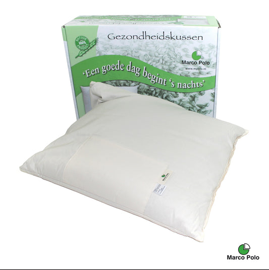 Marco Polo boekweitkussen 50x60cm with zip closure, soft cushion for comfortable support, featuring natural fabric and filling.