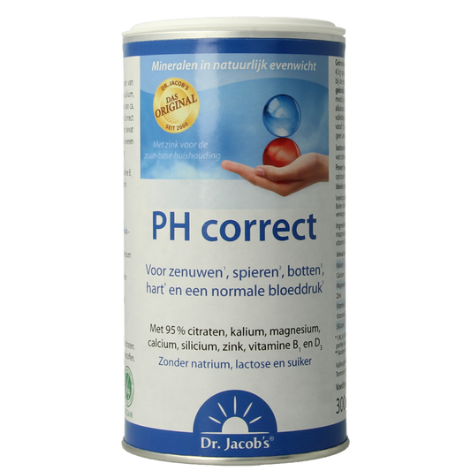 Dr. Jacob's PH Correct mineral powder in a 300g container, designed to balance soil pH levels naturally.