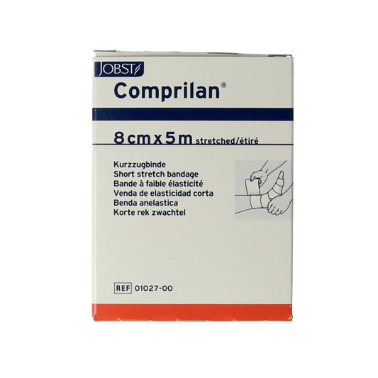 Comprilan brand short elastic bandage, 5m x 8cm, wound dressing, medical compression wrap, for supporting and securing injuries