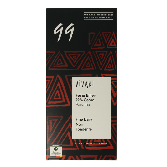 Vivani Chocolade puur 99% kokosbloesemsuiker bio 80.00 Gram