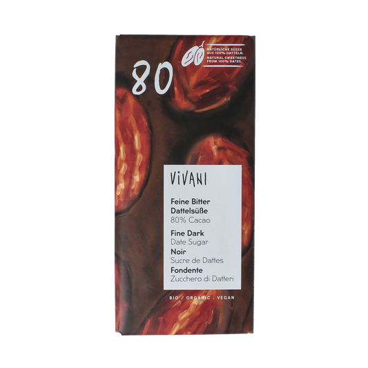 Vivani Fine dark date sugar 80% cacao bio 80.00 Gram