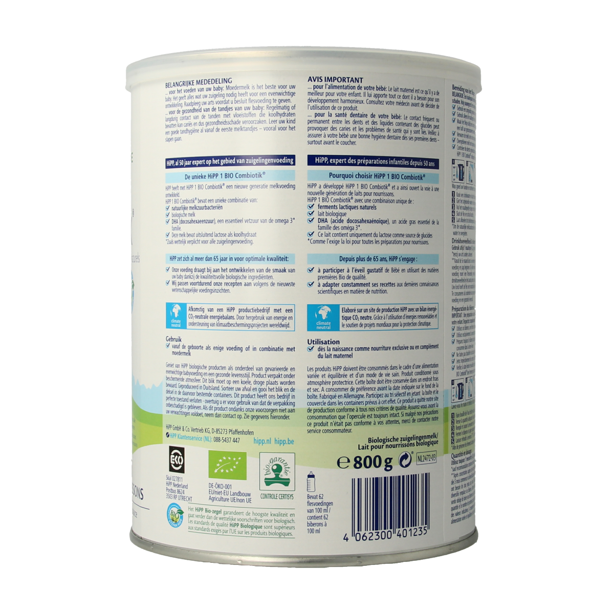 Hipp 1 Combiotik zuigelingen melk bio 800.00 Gram