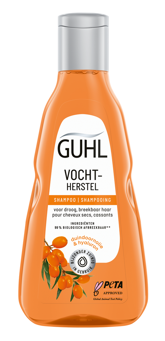 Guhl Vochtherstel shampoo 250ml bottle, a hair care product with moisturizing formula for dry hair, shown in the image.